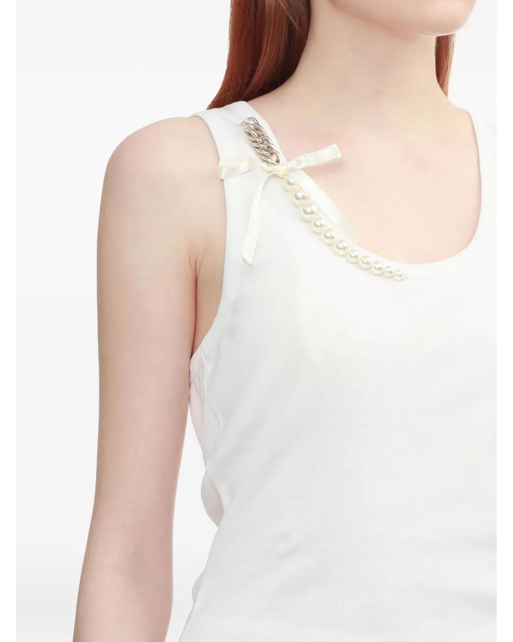 Simone Rocha White Pearl-Chain-Embellished Tank Top