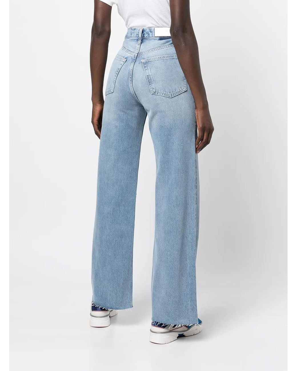 Re/done Blue Raw-Hem Wide-Leg Jeans