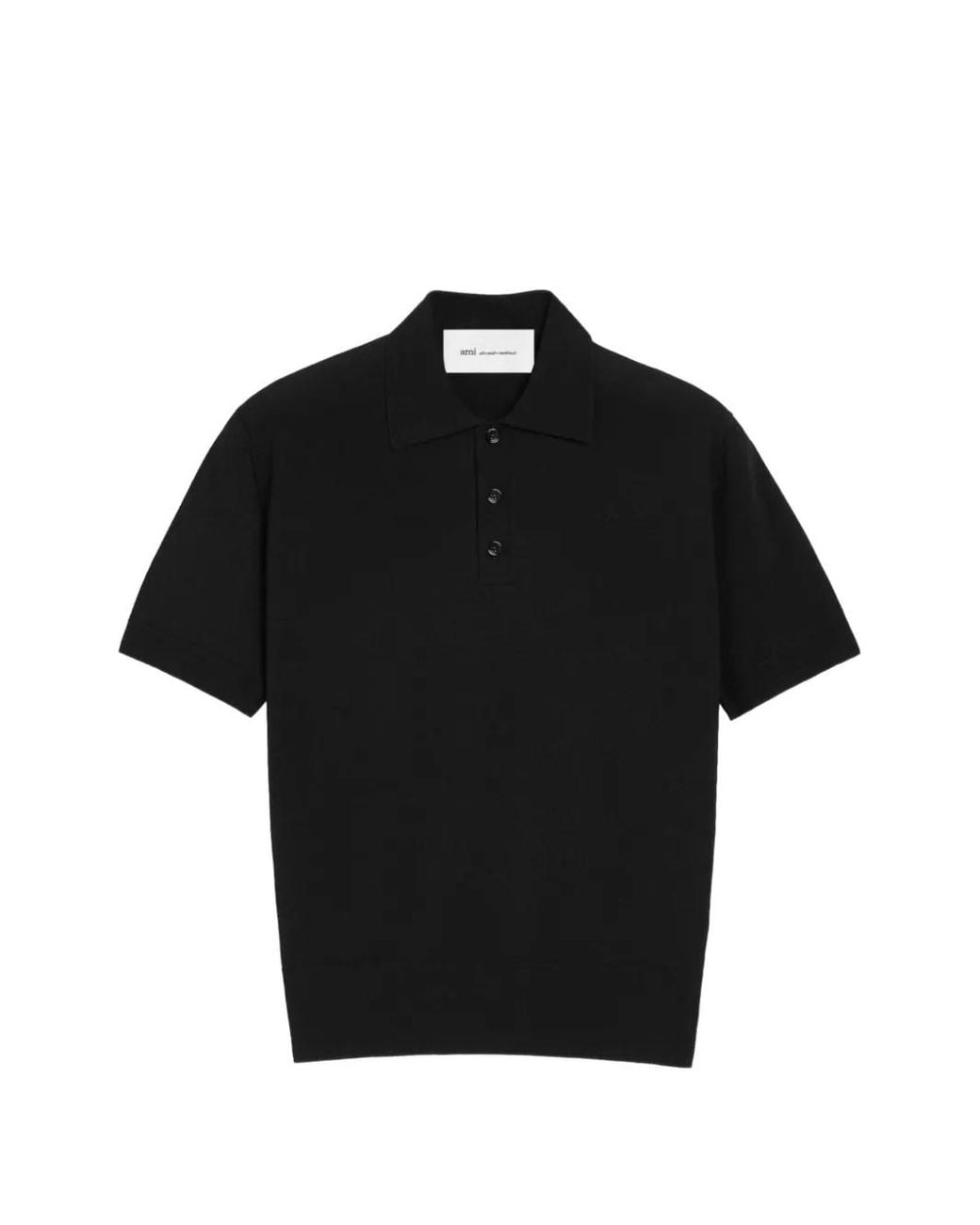 AMI Black Knit Short-Sleeve Polo Shirt for men