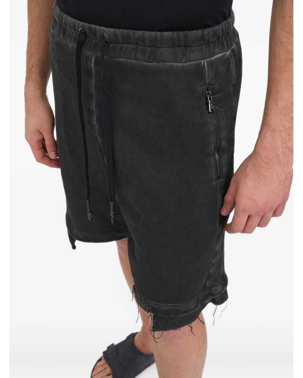 MD75 Black Raw-Edge Drawstring Track Shorts for men