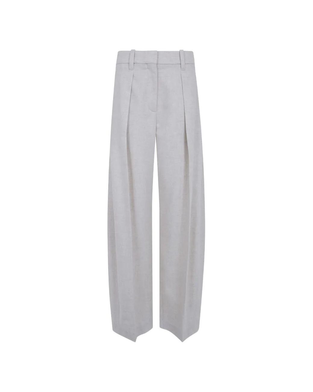Brunello Cucinelli White Pleated Wide-Leg Trousers