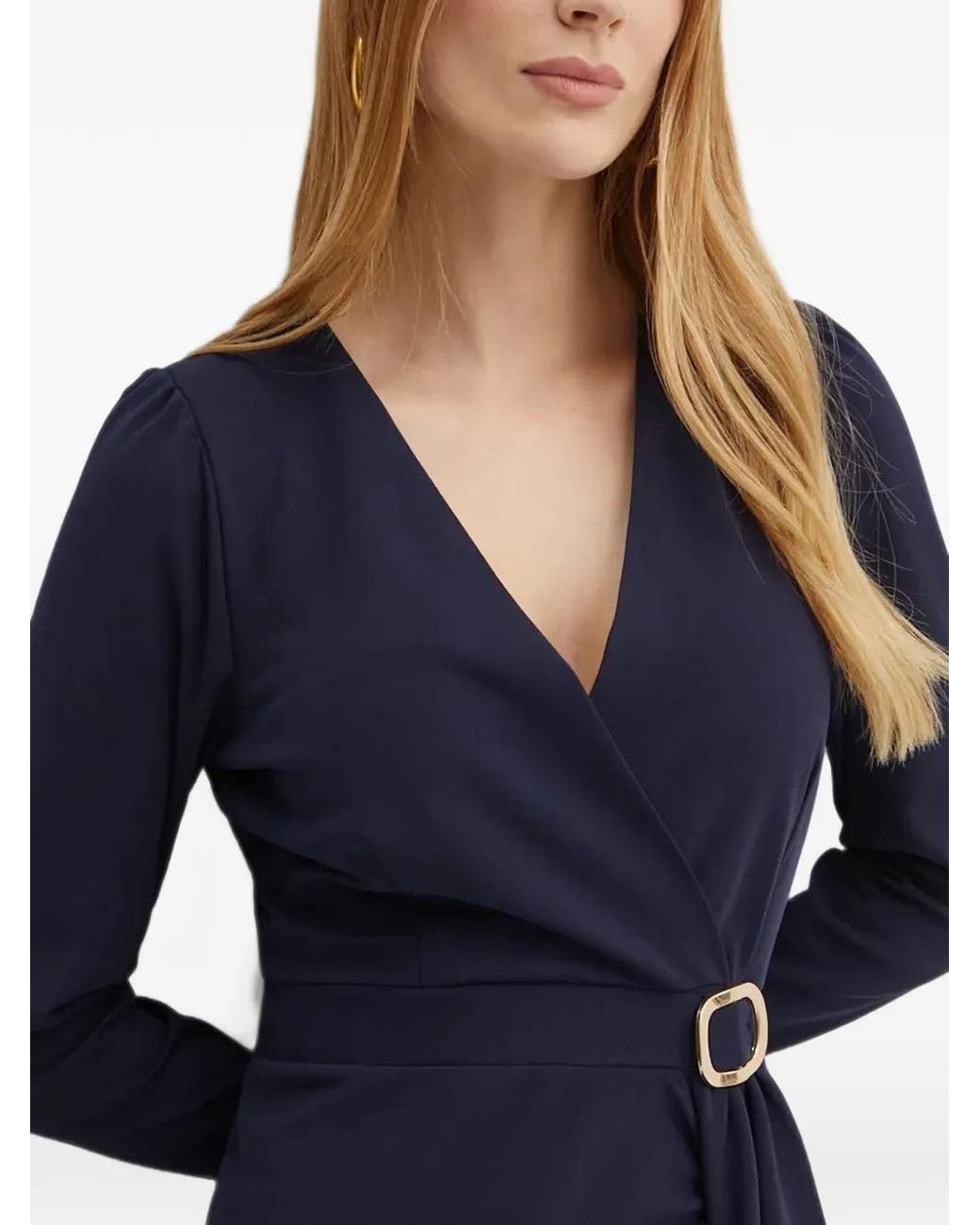 Morgan Blue Buckle-Detail Mini Dress