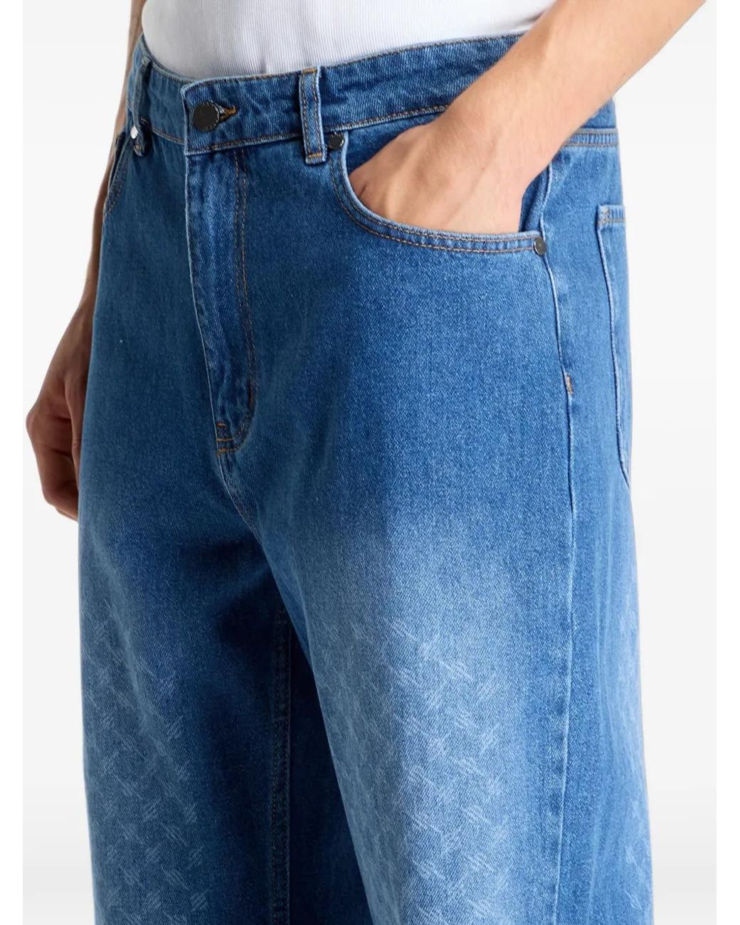 Daily Paper Blue Monogram-Pattern Wide-Leg Jeans for men