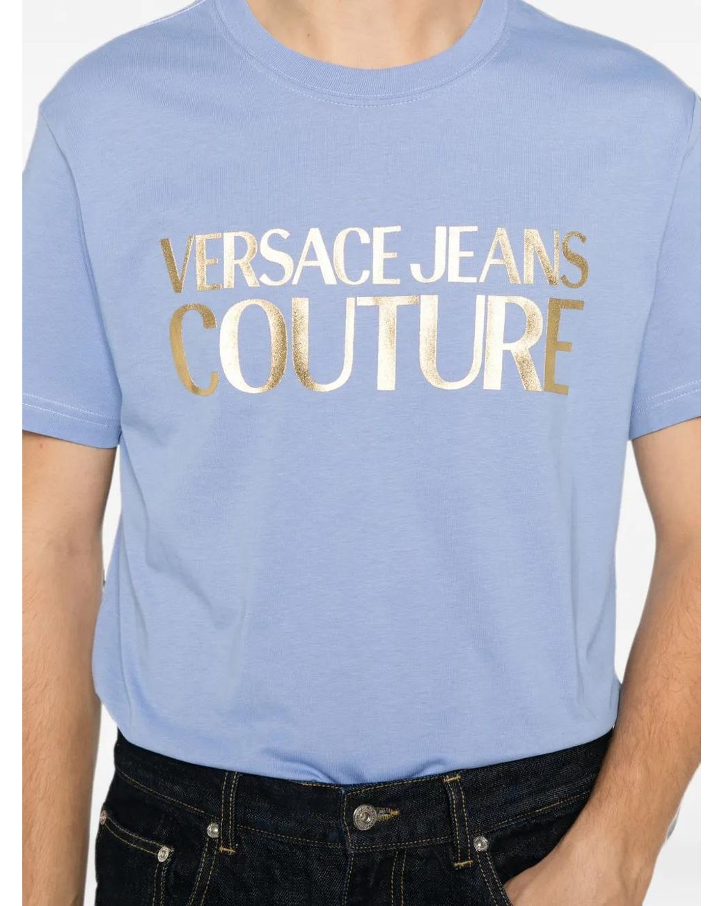 Versace Jeans Couture Blue T-Shirt À Logo Imprimé for men
