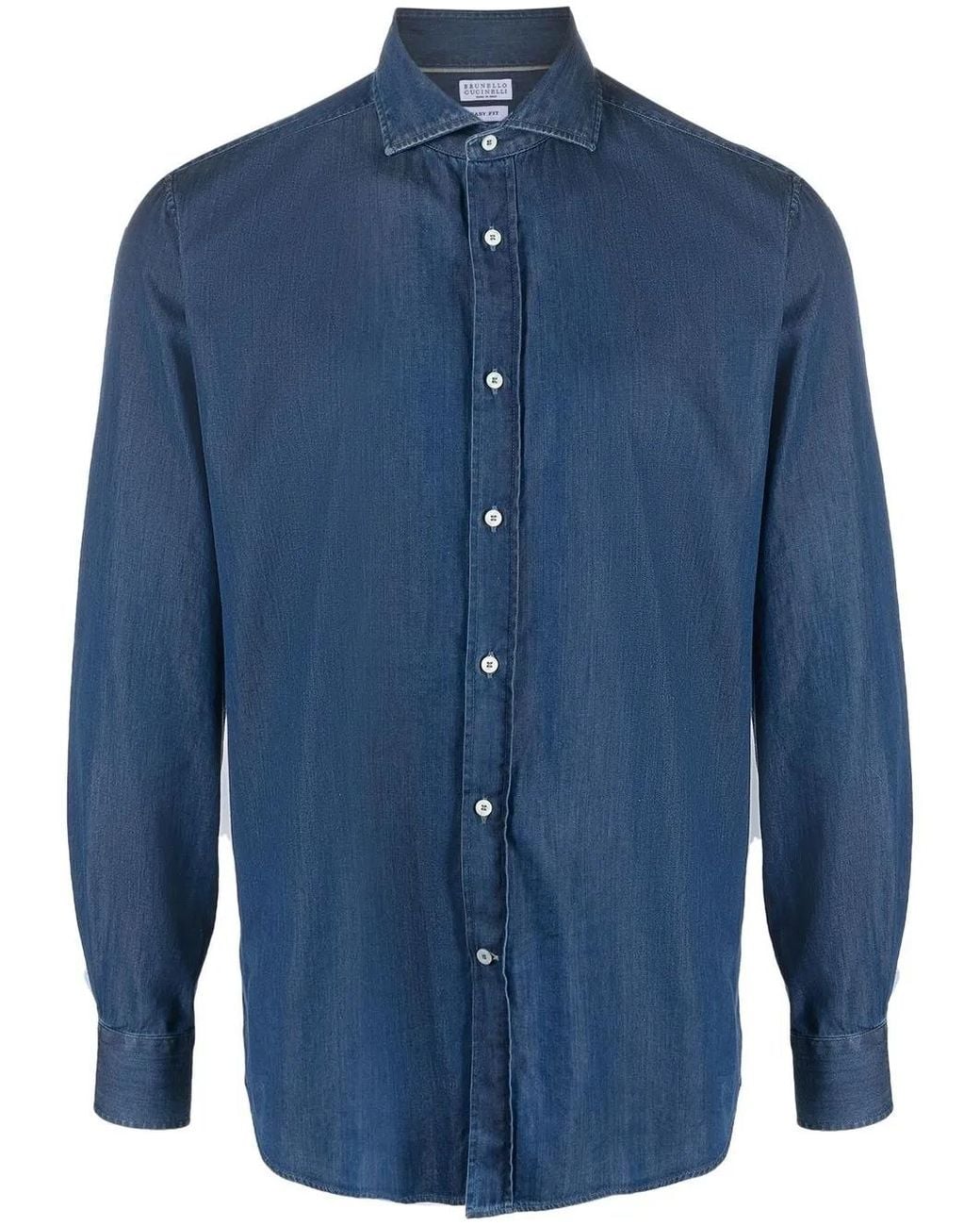 Brunello Cucinelli Blue Long-Sleeved Cotton Shirt for men