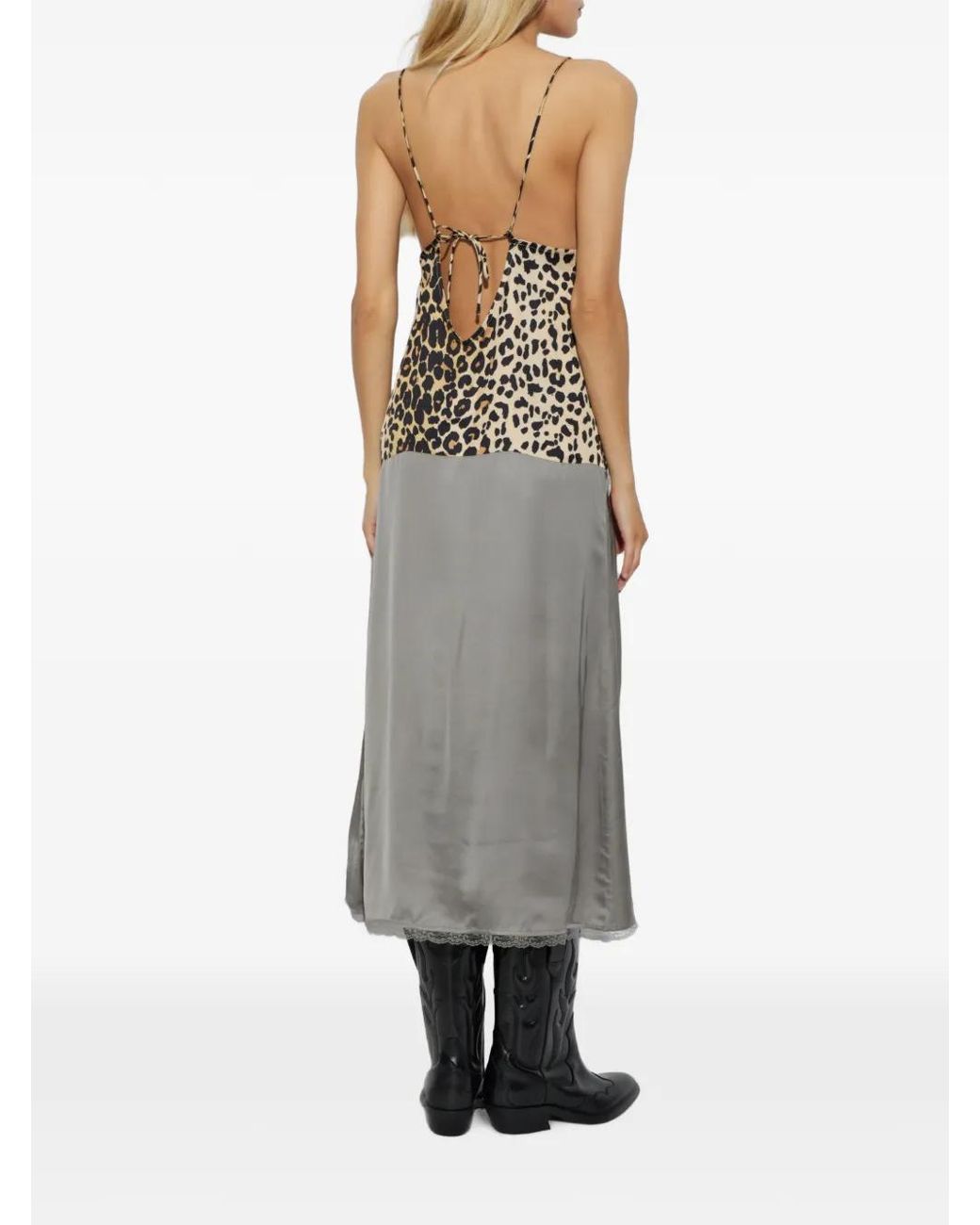 Munthe White Leopard-Print Lace-Trim Dress
