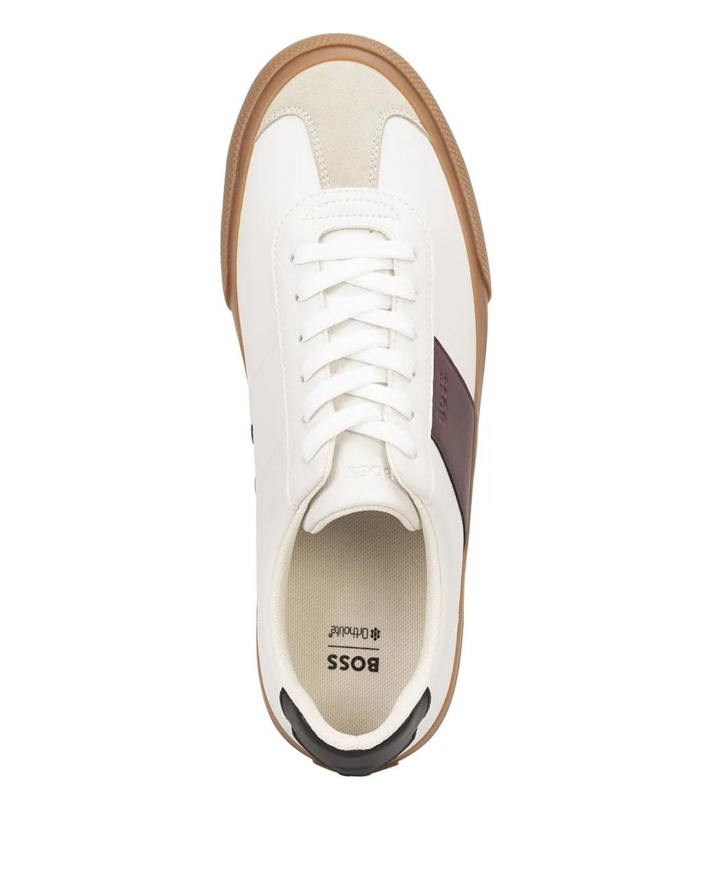 Boss Brown Leather-Trim Sneakers for men
