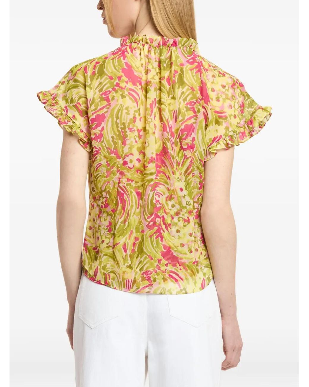 Cinq À Sept Yellow Daisy Swirl Jenise Ruffled Top