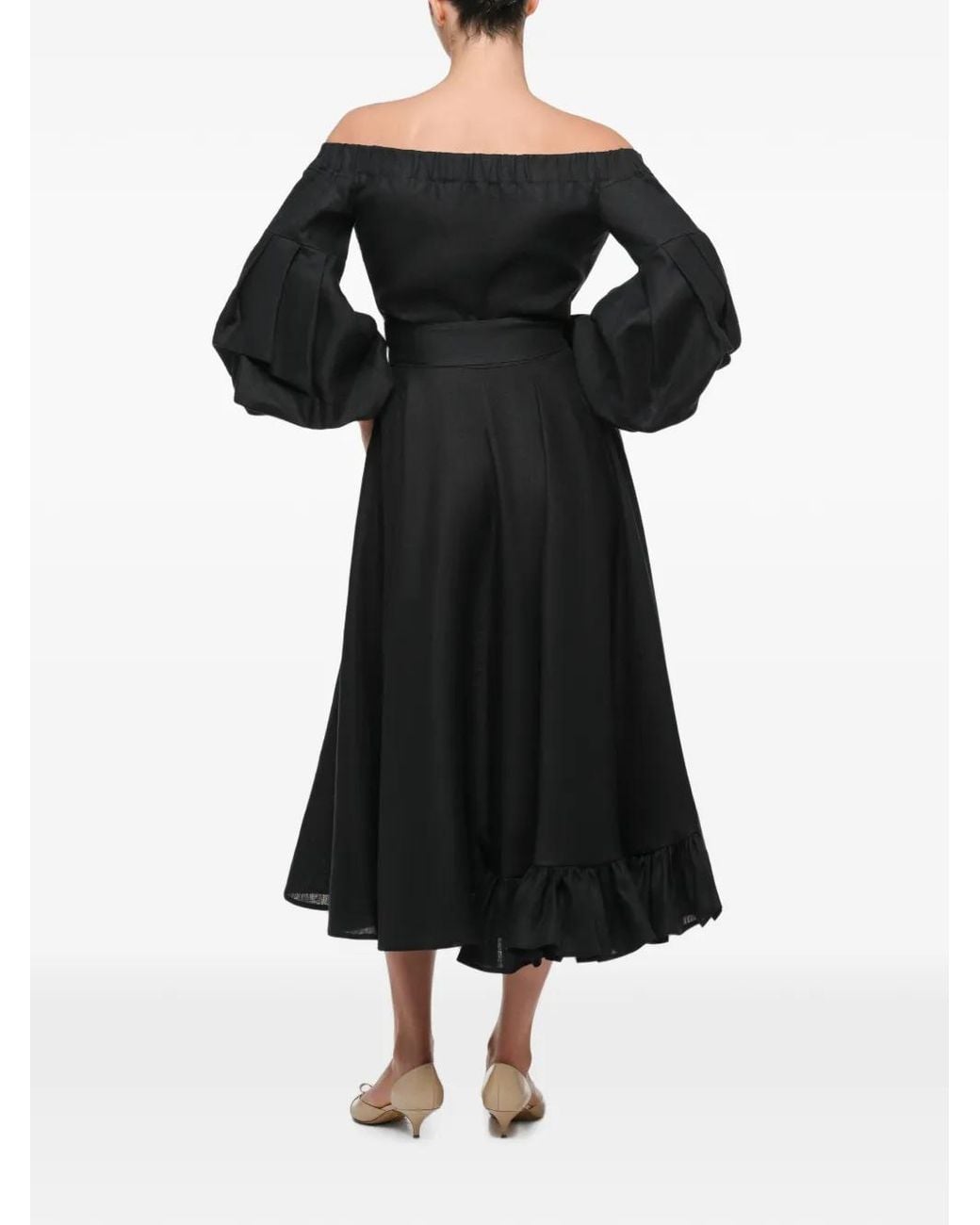 Anouki Black Robe Mi-Longue Volantée À Épaules Dénudées