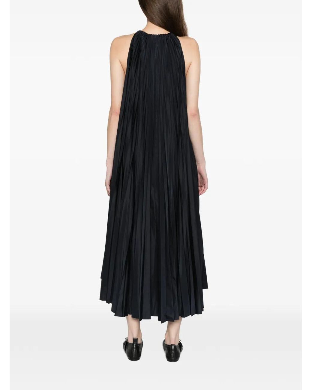 Max Mara Black Sleeveless Plissé-Pleated Taffeta Dress