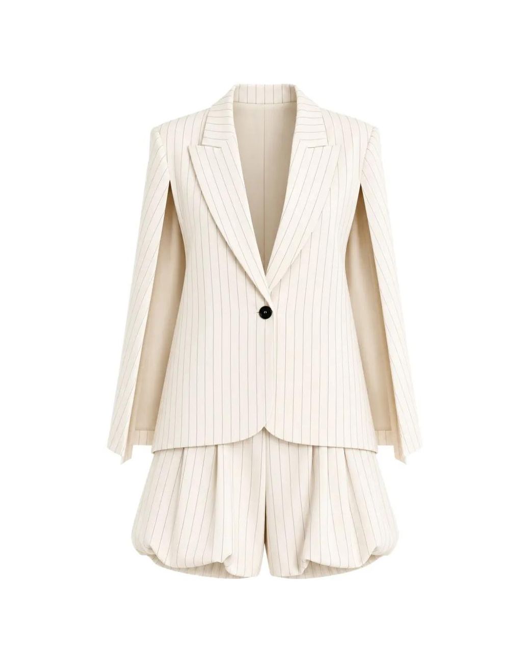 ViCOLO White Pinstriped Cape-Sleeve Blazer