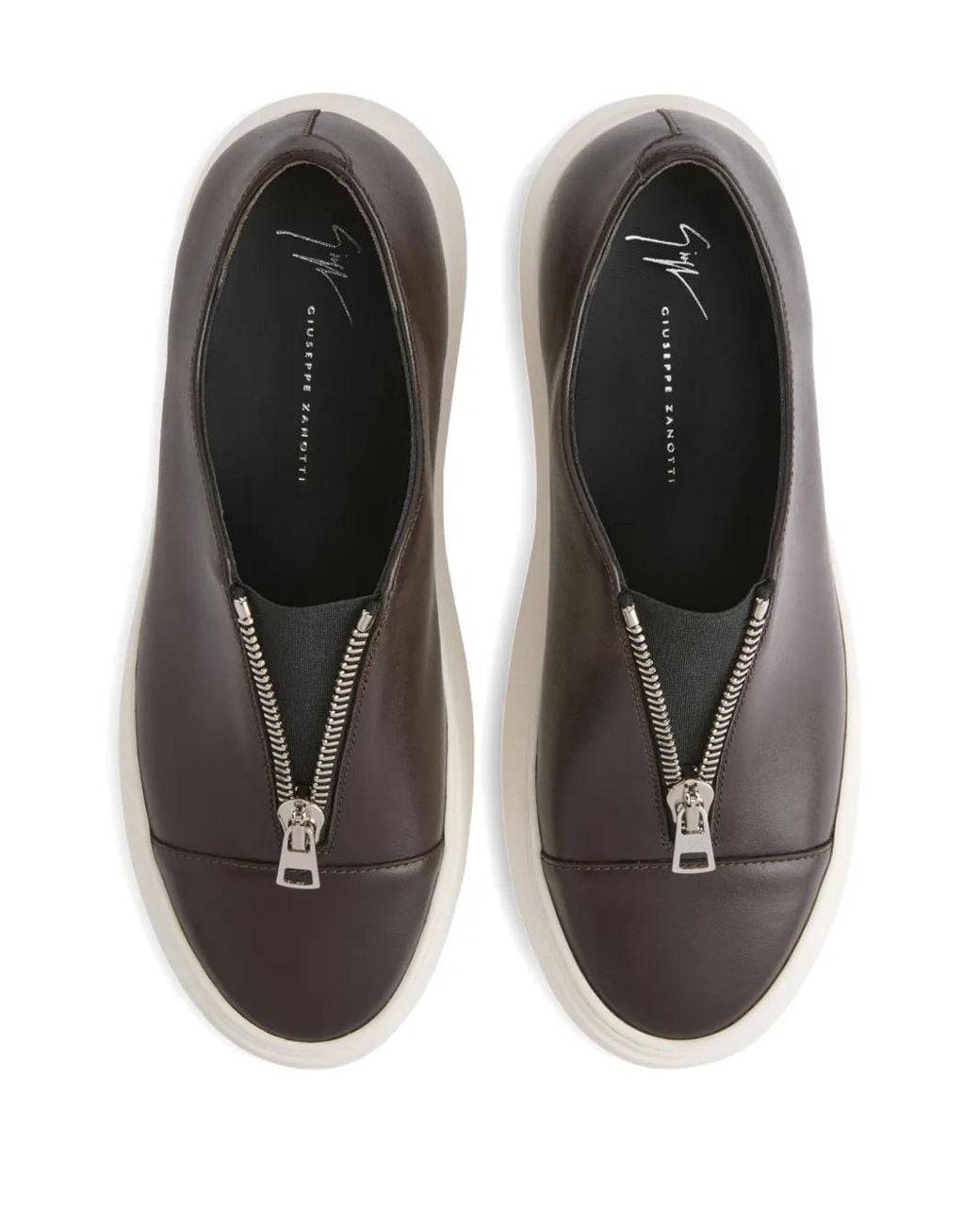 Giuseppe Zanotti Brown Mike Elastic Leather Zipper Slip-Ons for men