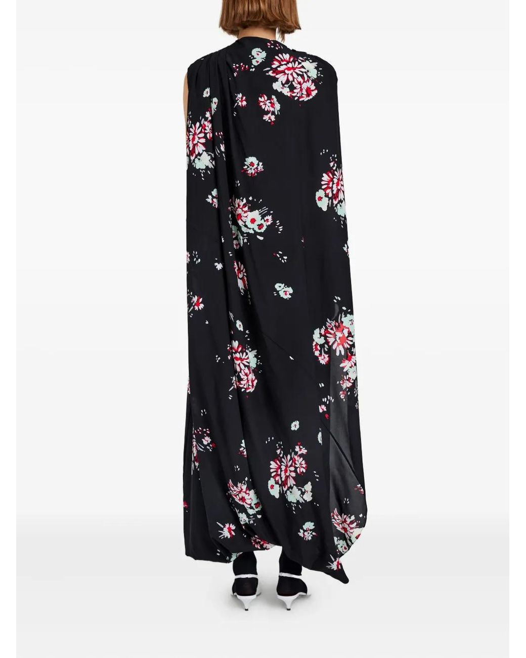 Proenza Schouler Black Floral-Print Cape Midi Day Dress