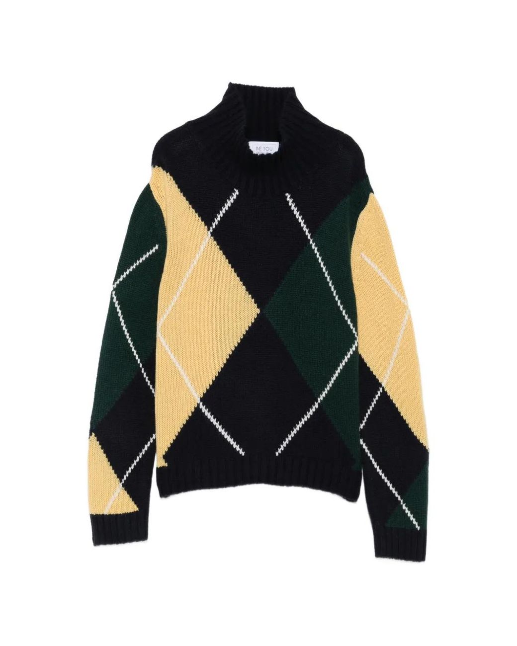 Be You Black Argyle-Knit High-Neck Sweater
