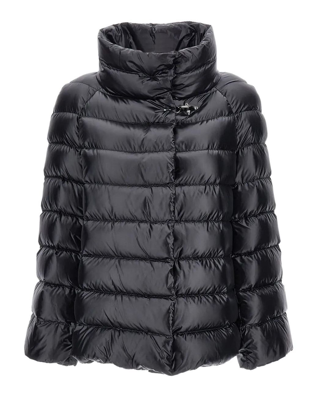 Fay Black Quilted High-Collar Coat