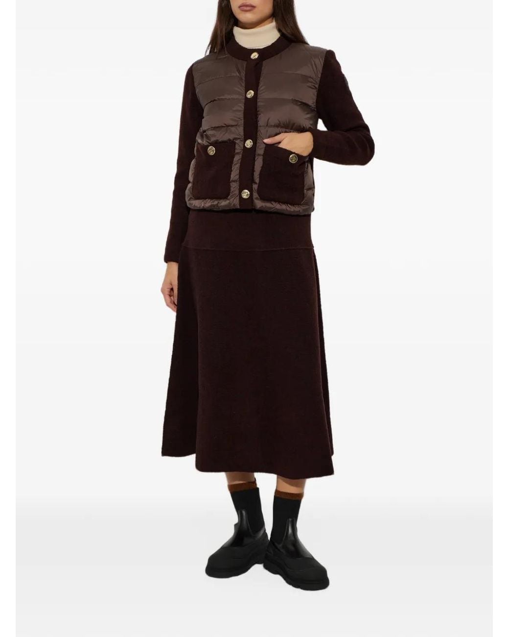 Moncler Black Logo-Patch Flared Midi Skirt