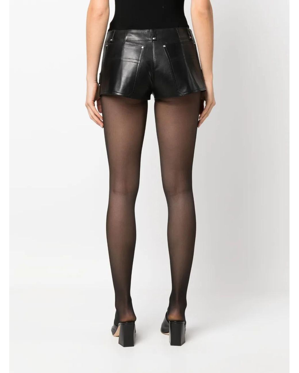 DURAZZI MILANO Black Flap-Detail Mini Leather Shorts