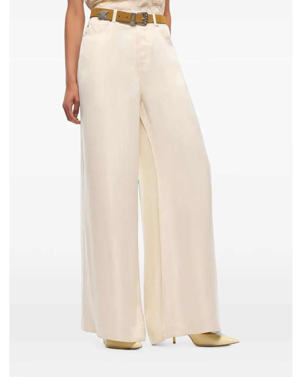 Pinko White Pantalon Palazzo En Sergé Effet Peau De Pêche