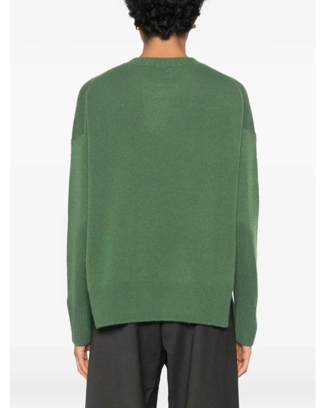 Allude Green Ribbed-Trim Drop-Shoulder Sweater