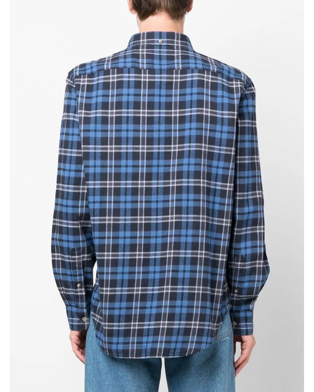 Woolrich Blue Check-Pattern Button-Up Shirt for men