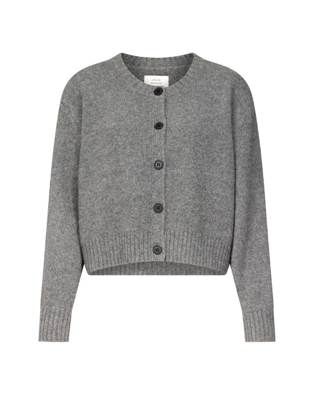 Loulou de Saison Gray Remus Ribbed-Knit Cropped Cardigan