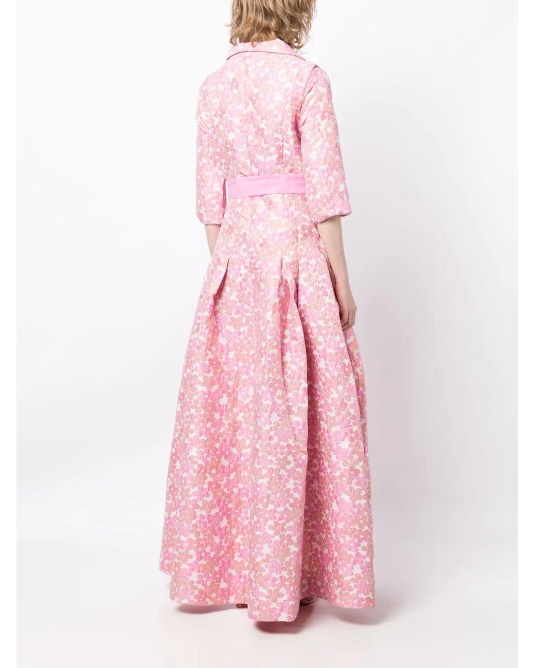 Baruni Pink Loretta Floral-Print Gown Dress