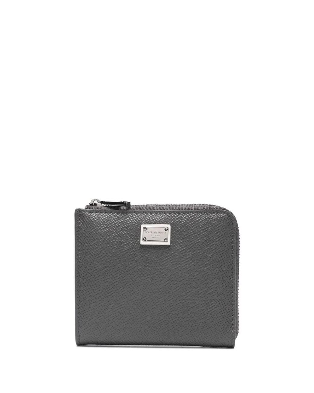 Dolce & Gabbana Gray Logo-Plaque Grained Card Holder for men