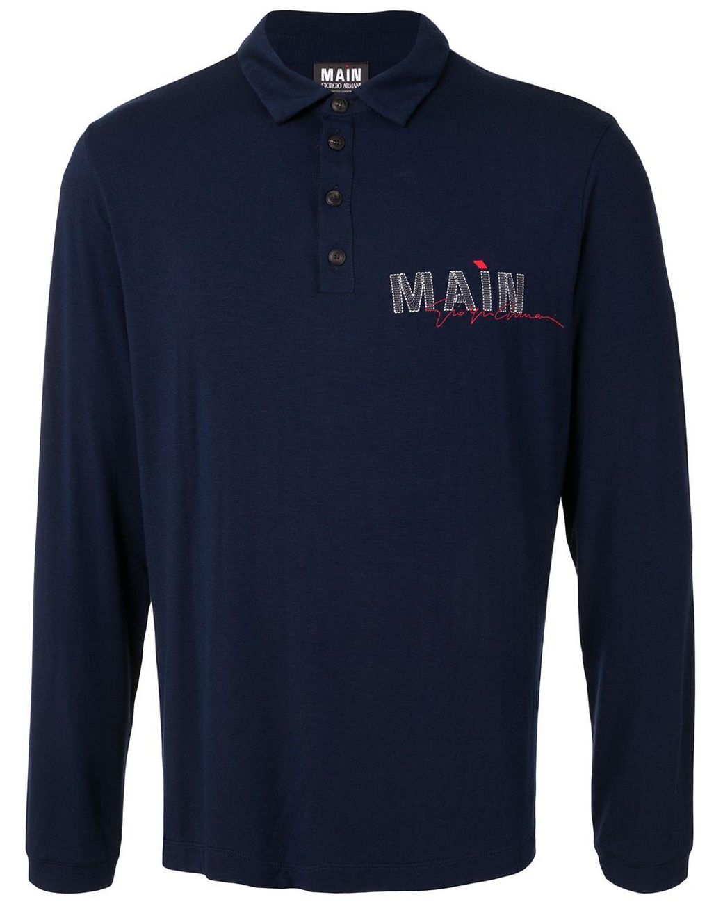 Giorgio Armani Synthetic Logo Long Sleeve Polo Shirt in Blue for Men - Lyst