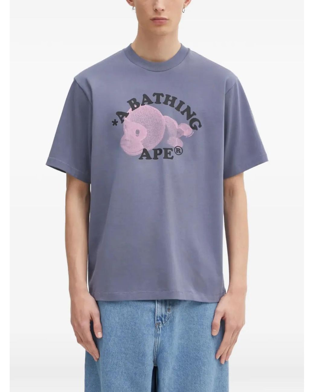 A Bathing Ape Blue Graphic-Print T-Shirt for men