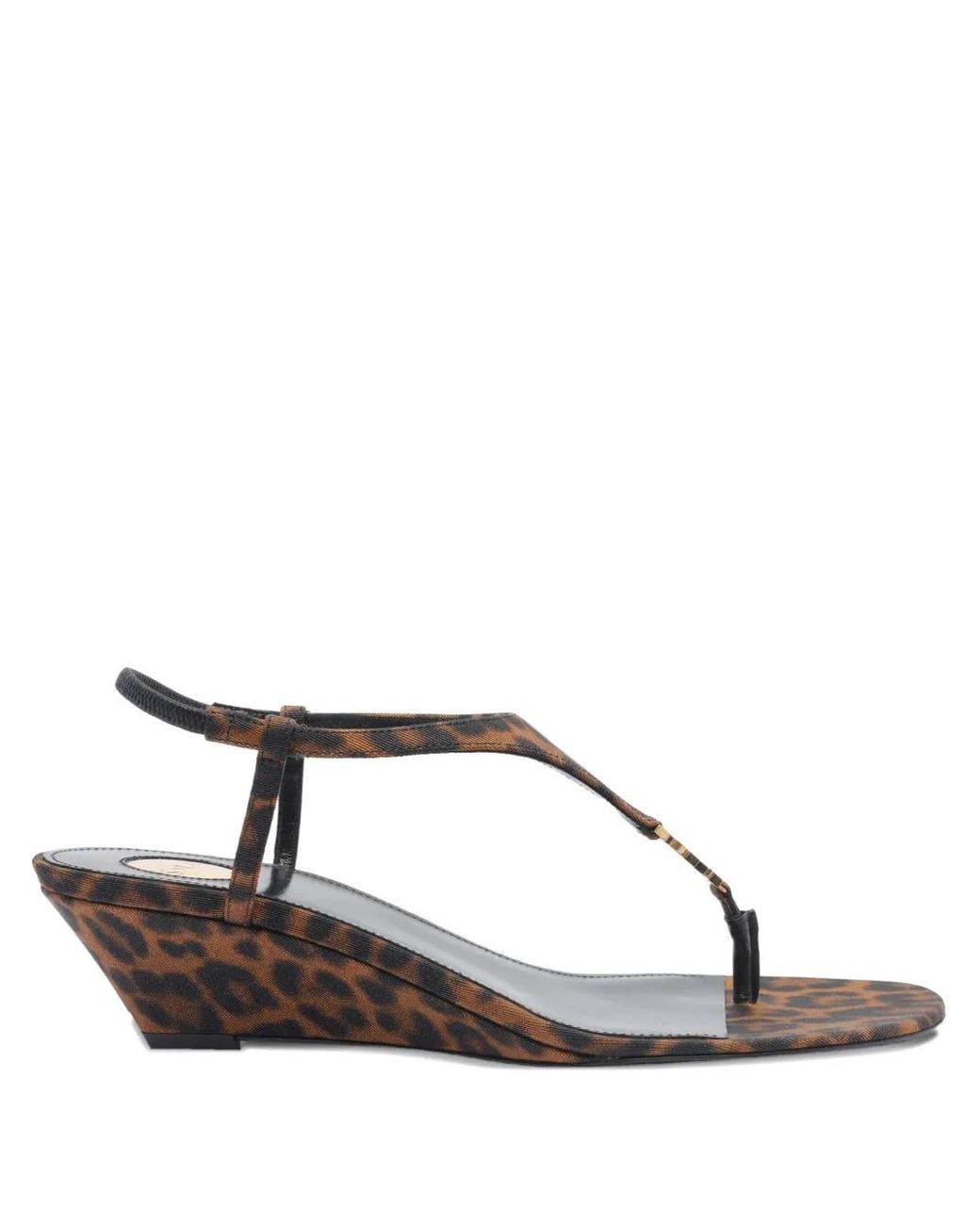 Saint Laurent Brown 'Cassandre' Fabric Wedge Sandals