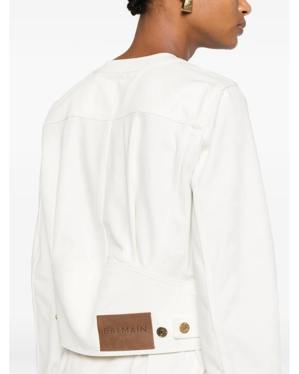 Balmain White Veste En Jean À Poches Plaquées