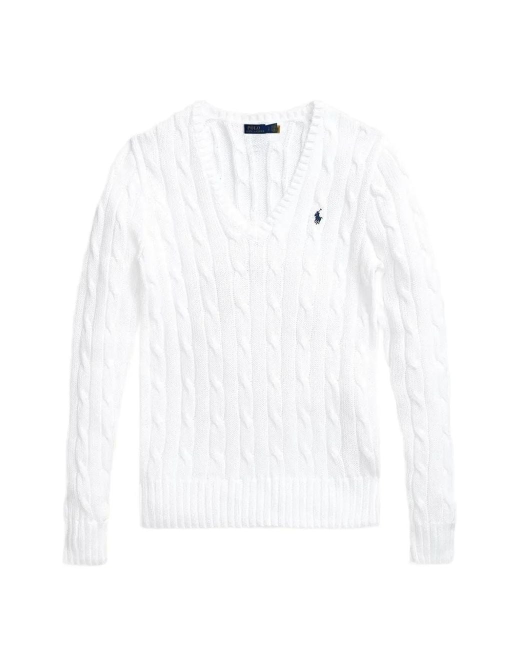 Polo Ralph Lauren White Cable-Knit V-Neck Sweater