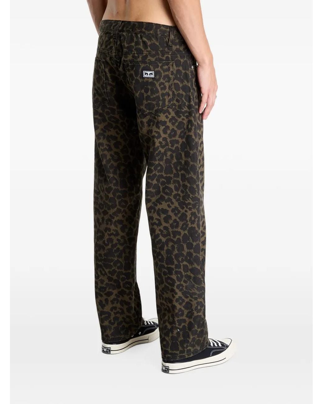 Obey Black Studded Leopard-Print Jeans for men