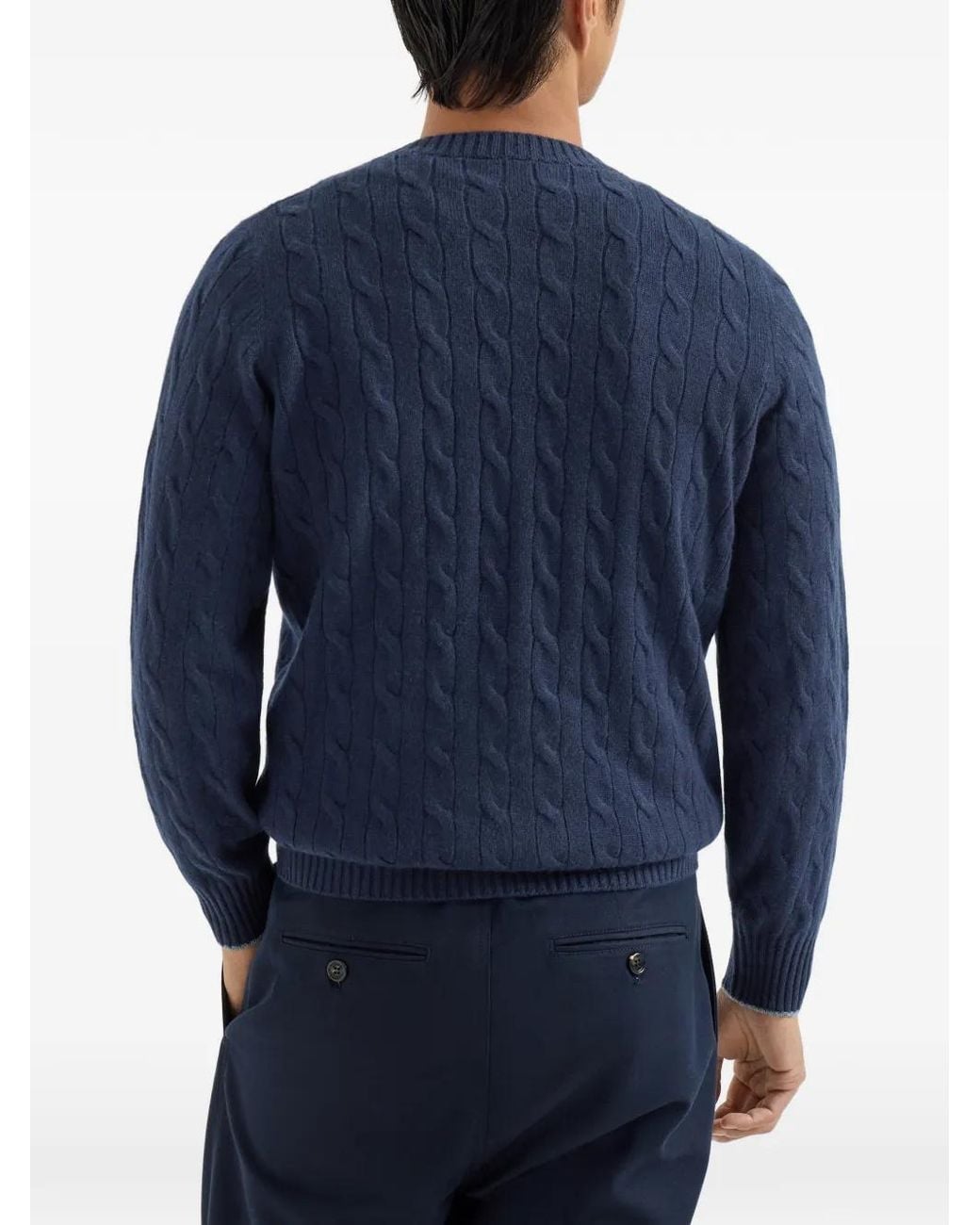 Brunello Cucinelli Blue Cable-Knit Cashmere Sweater for men