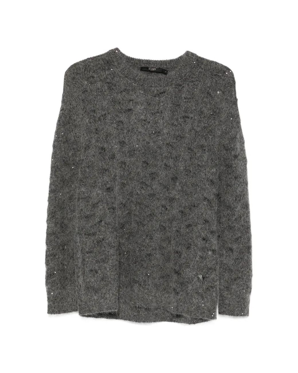 Seventy Gray Sequin-Embellished Open-Knit Sweater