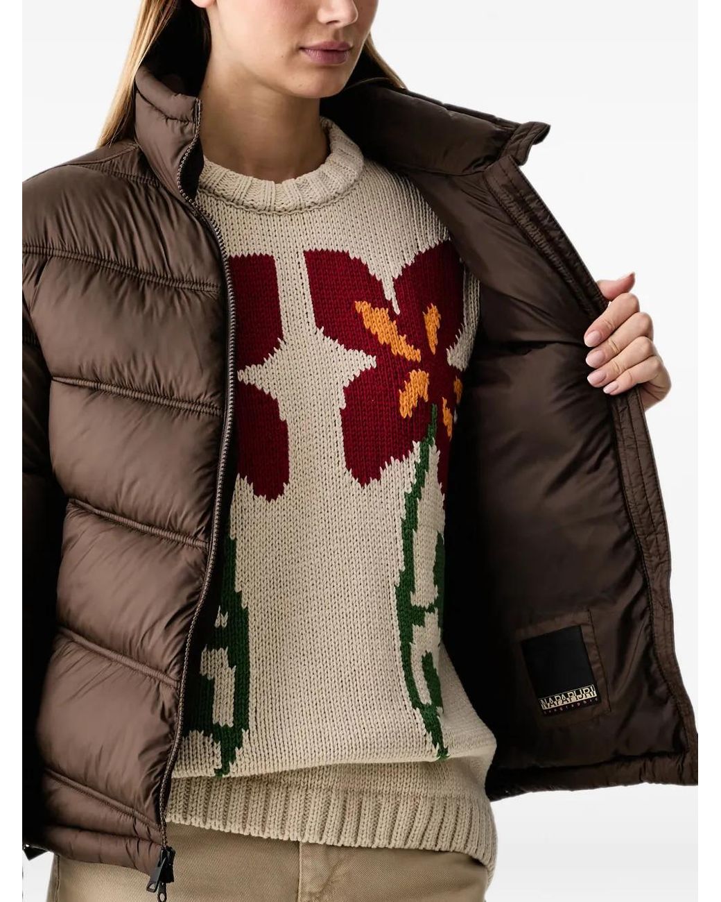 Napapijri Brown Ega High-Neck Puffer Jacket