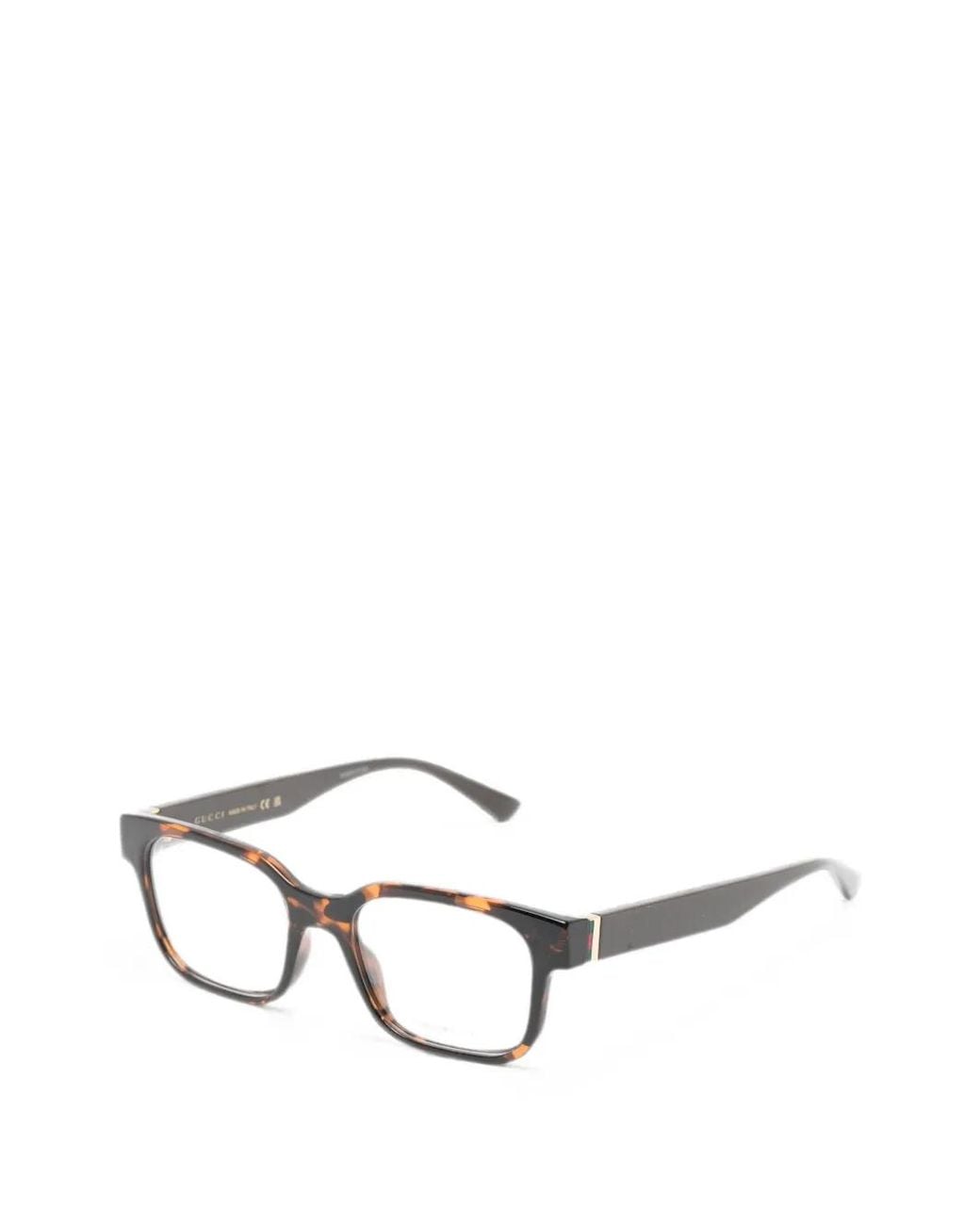 Gucci Brown Tortoiseshell-Effect Rectangle-Frame Glasses
