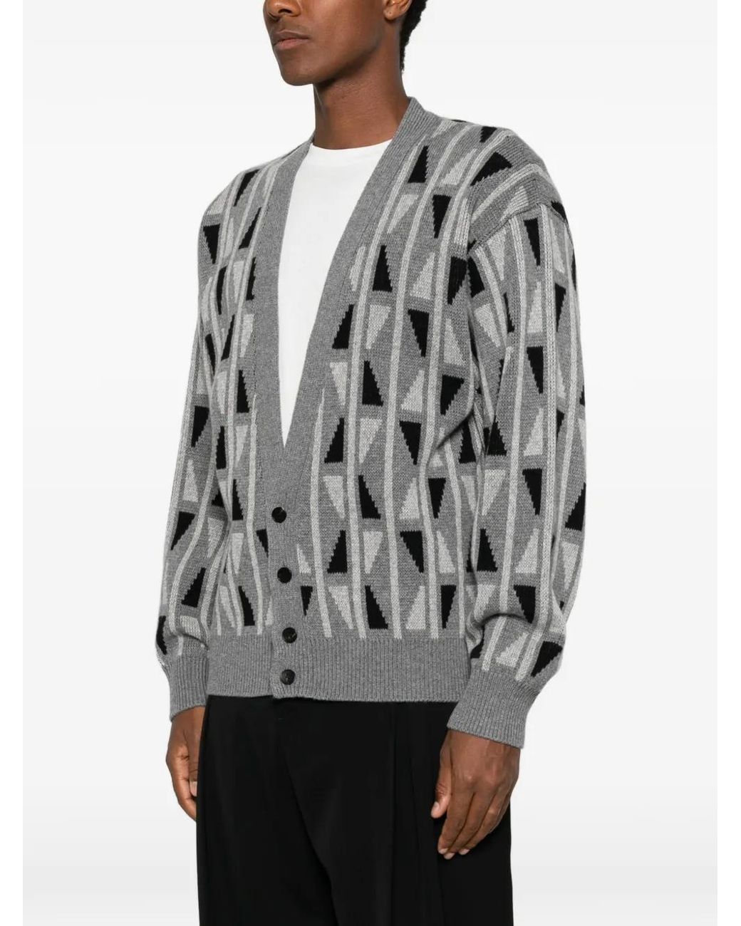 Versace Gray Geometric-Pattern Cardigan for men