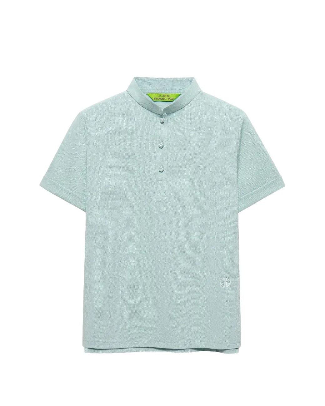 Shanghai Tang Blue Shou Frog-Button Piqué Polo Top
