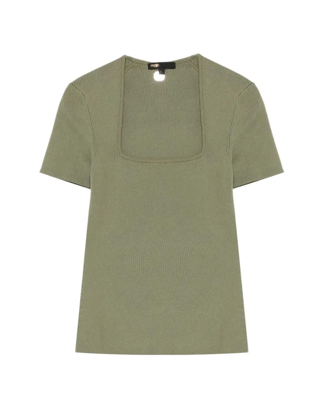 Maje Green Square-Neck Ribbed Sweater