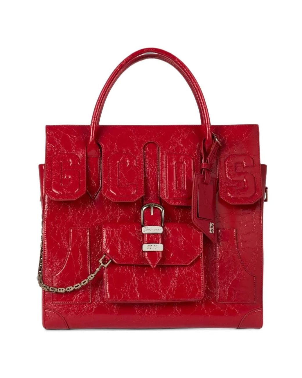 Gcds Red Big Crocodile-Effect Tote Bag