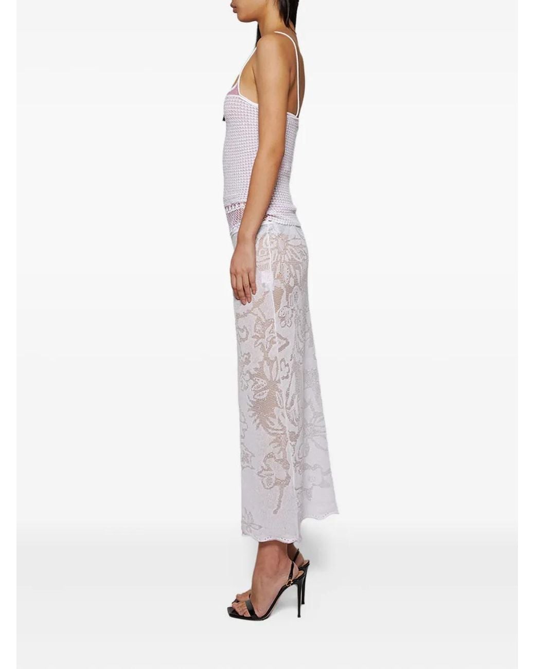 Roberta Einer White Lace-Detailing Midi Dress