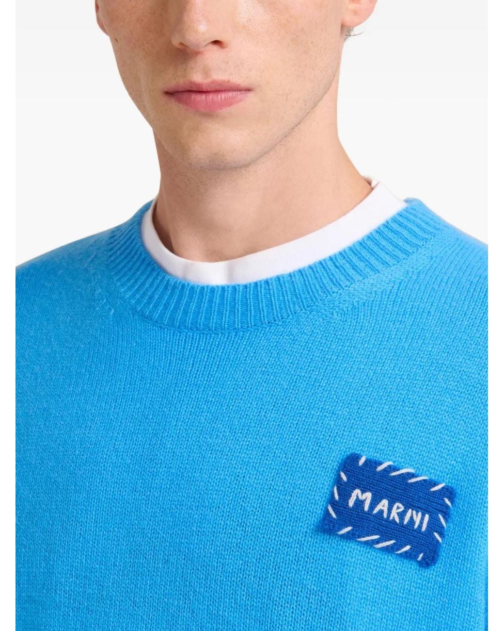 Marni Blue Bright Cashmere Sweater With Patch for men