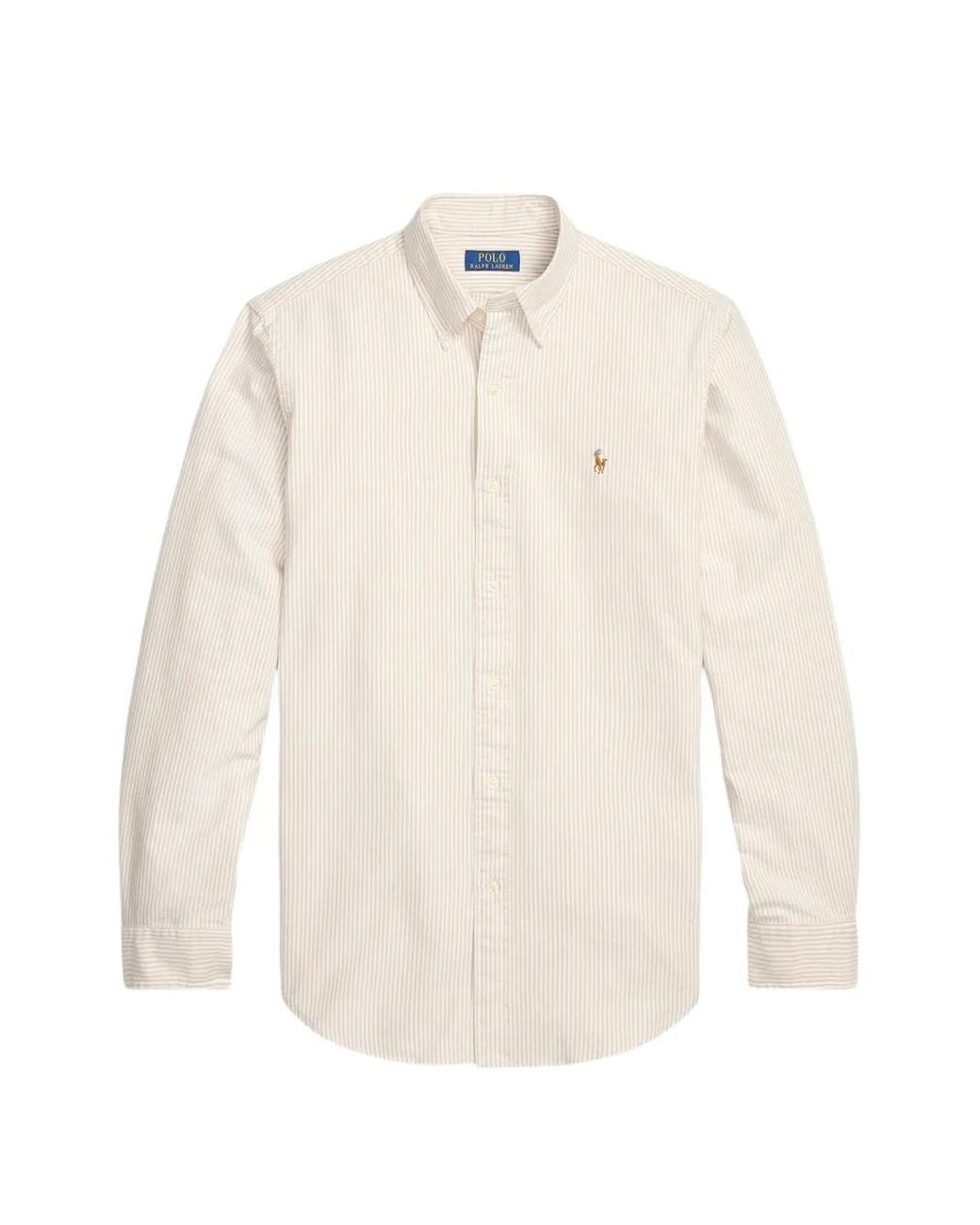 Polo Ralph Lauren White Custom Fit Striped Oxford Shirt for men