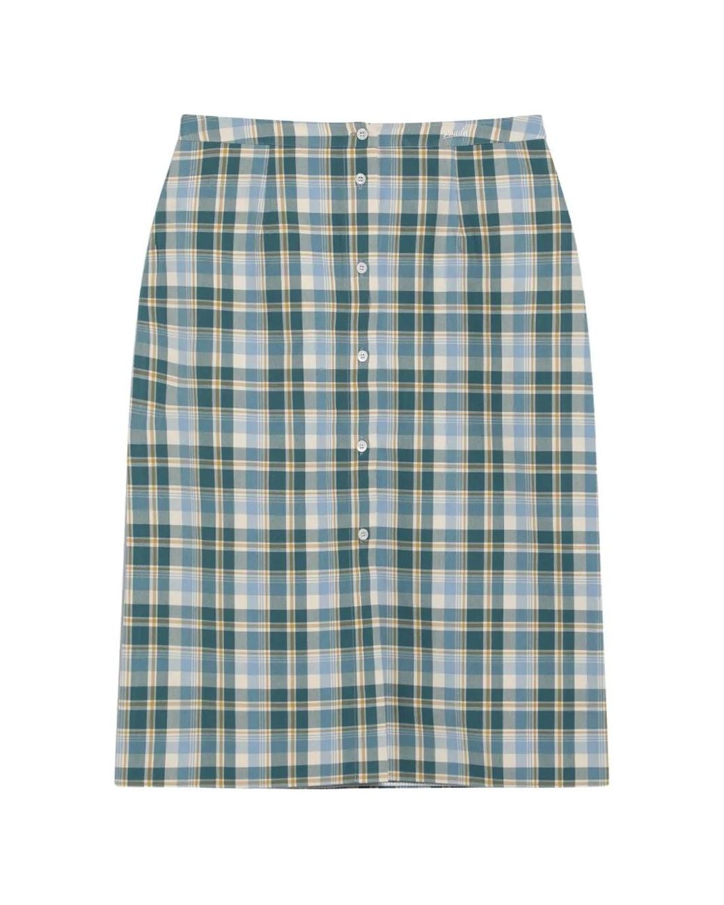 Prada Blue Plaid Cotton Pencil Skirt
