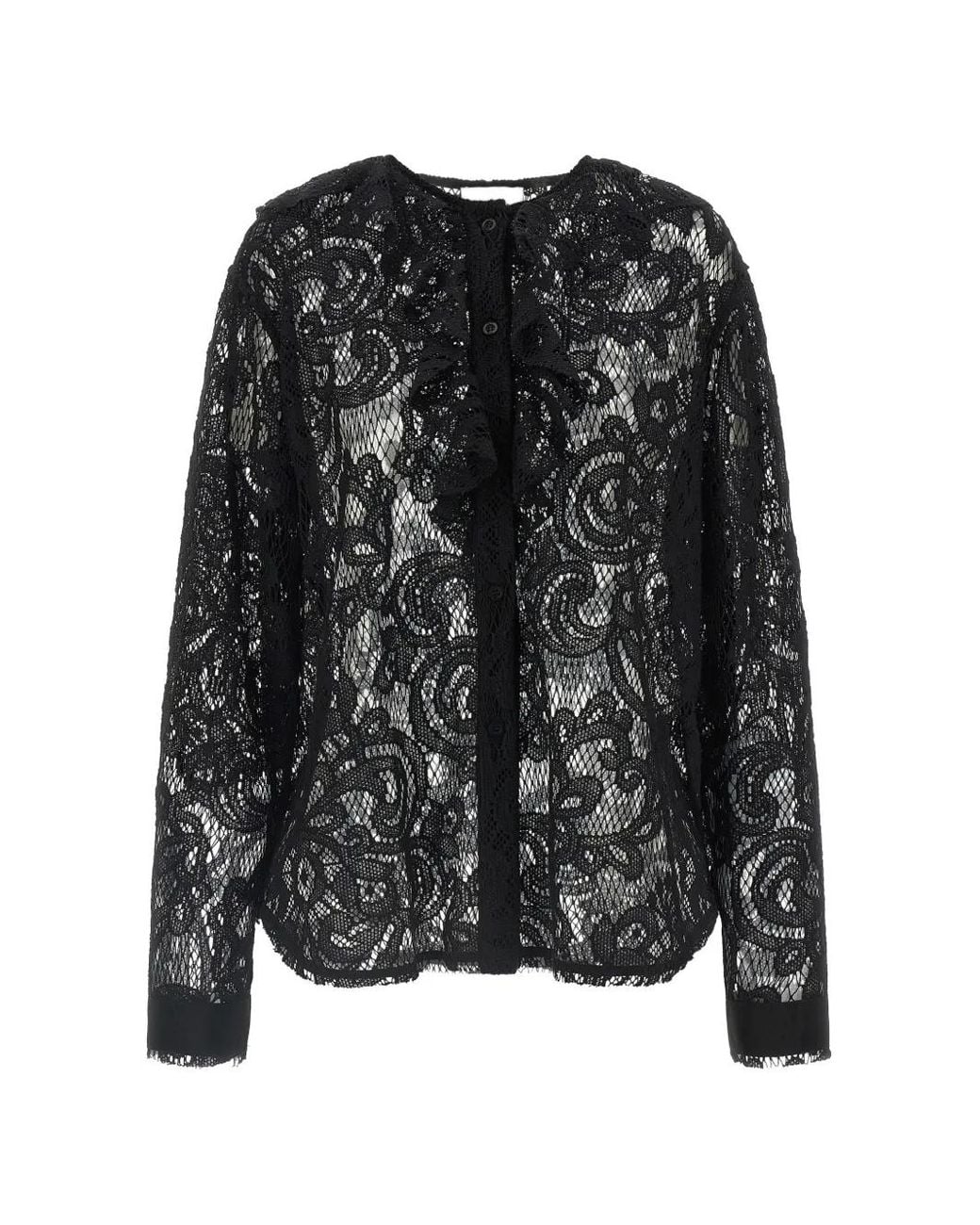 Nude Black Ruffled Floral-Lace Shirt
