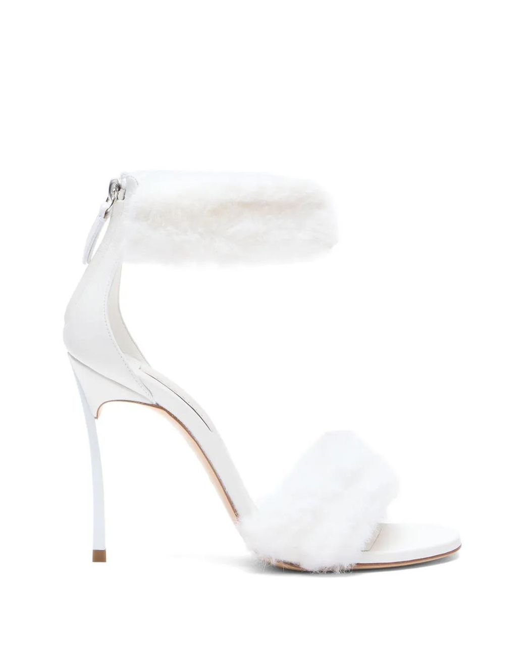 Casadei White Blade Diva Minorca Faux-Fur Sandals