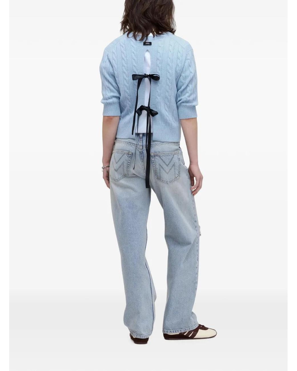 Marc Jacobs Blue Pull Dos Nu En Maille Côtelée À Détail De Nœud