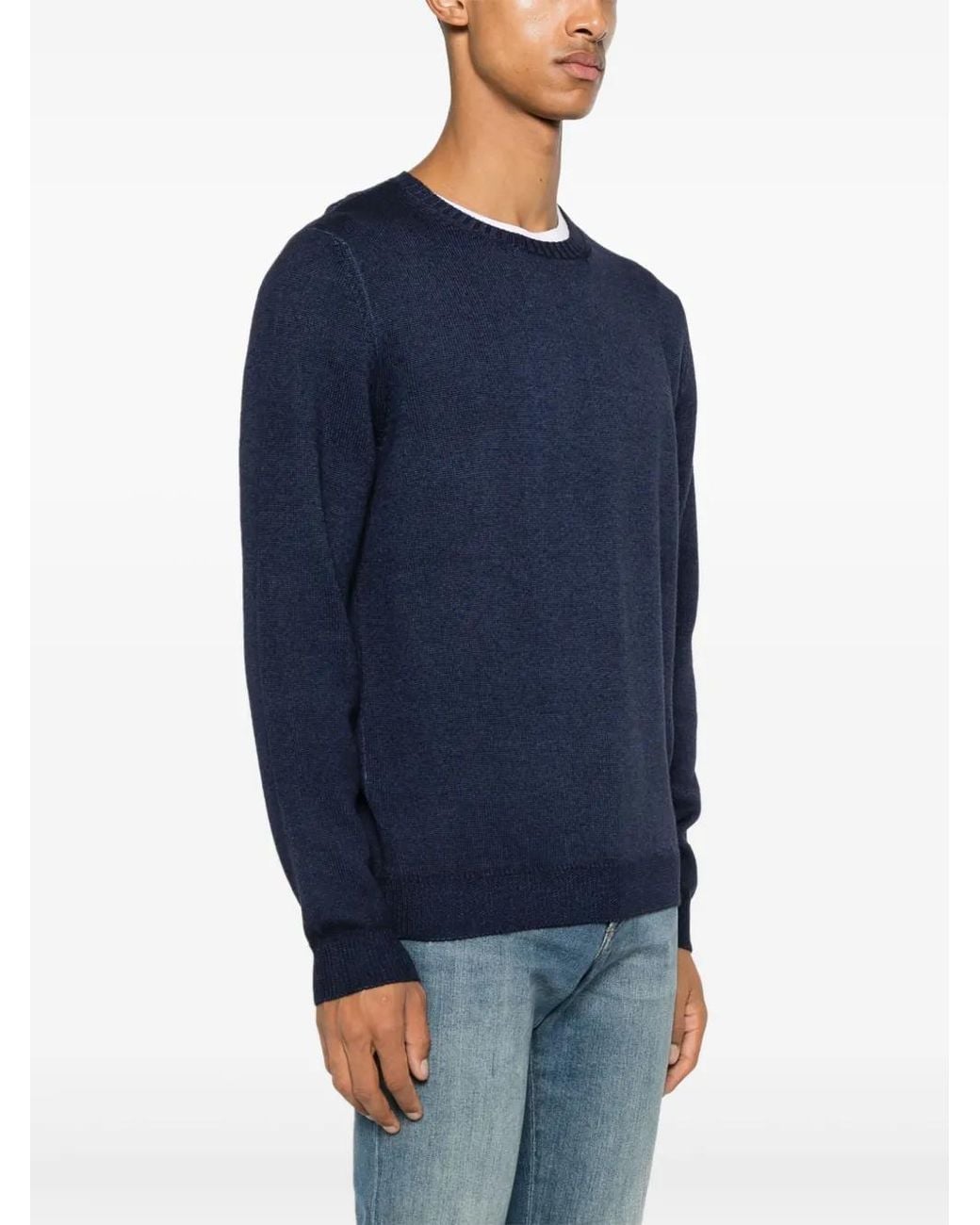 Fedeli Blue Merino-Wool Sweater for men