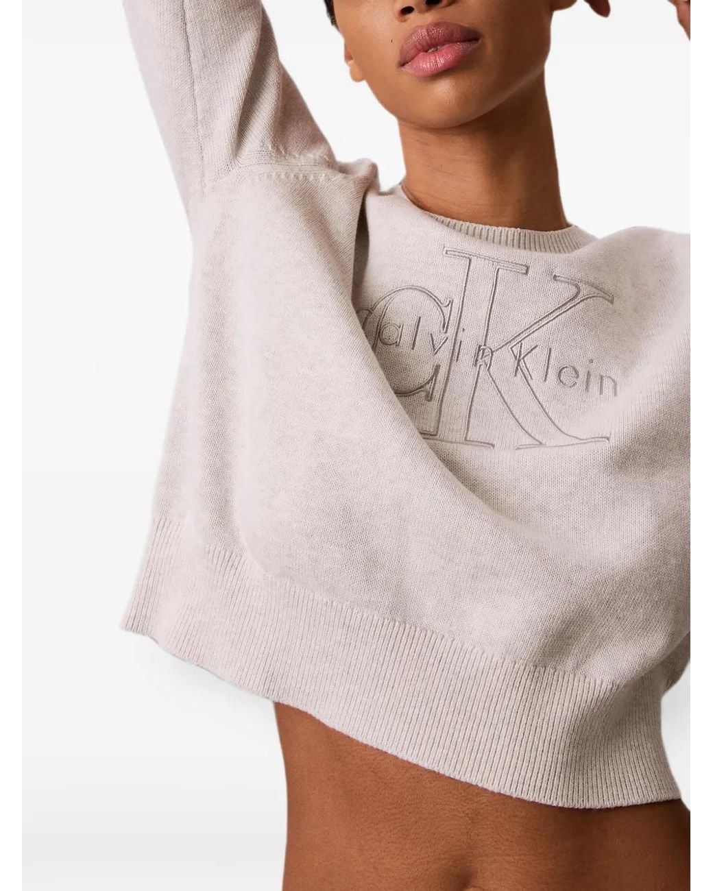 Calvin Klein White Logo-Embroidered Sweater